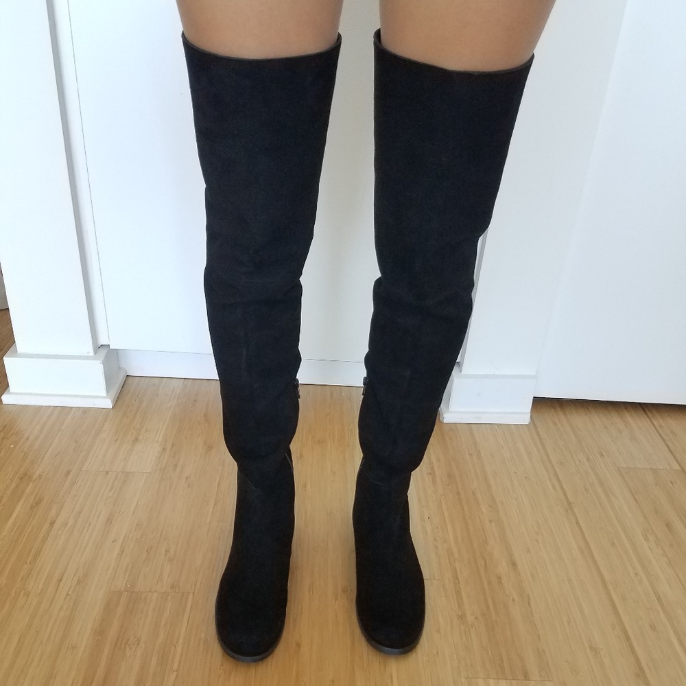 Stuart Weitzman Black Hilo Thigh High Suede Boots